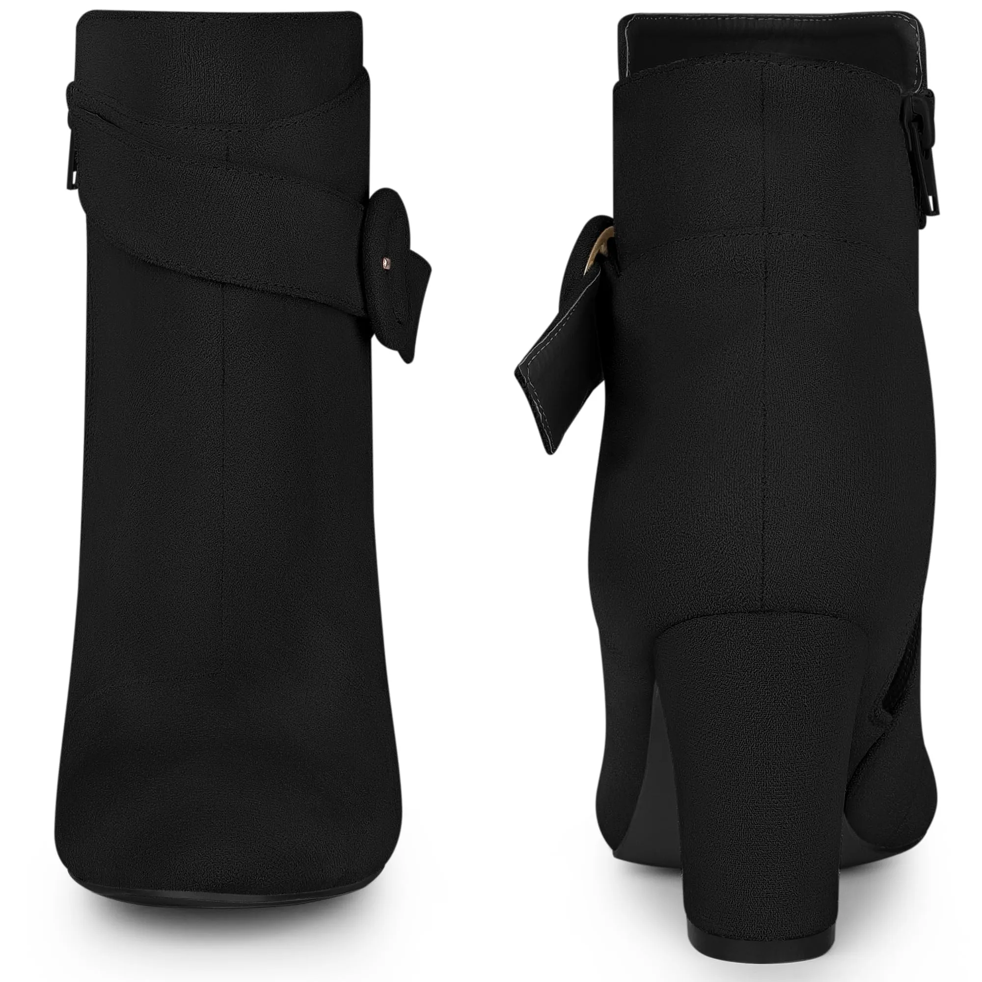 Black Chic Suede Round Toe Buckle Heel Ankle Boots