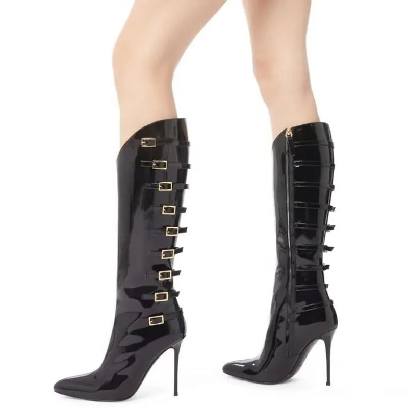 Chic Patent Heels with Metal Buckles