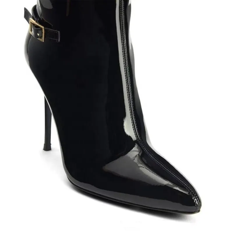 Chic Patent Heels with Metal Buckles