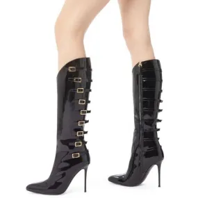 Chic Patent Heels with Metal Buckles
