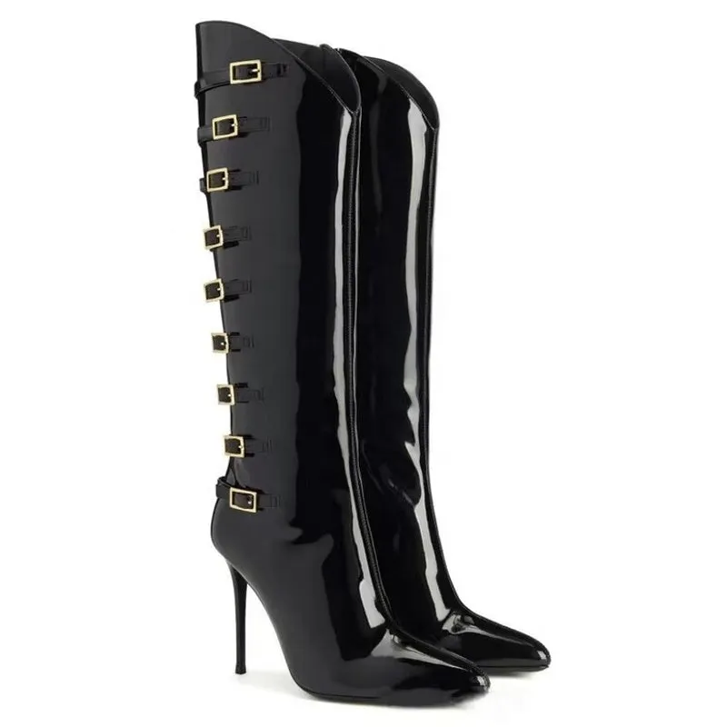 Chic Patent Heels with Metal Buckles