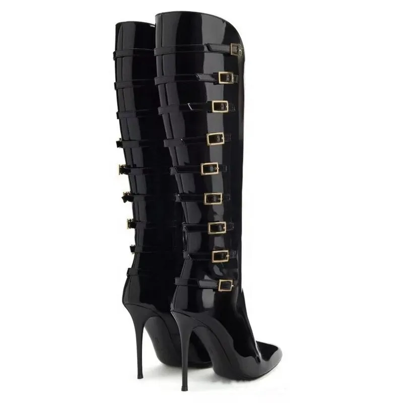 Chic Patent Heels with Metal Buckles