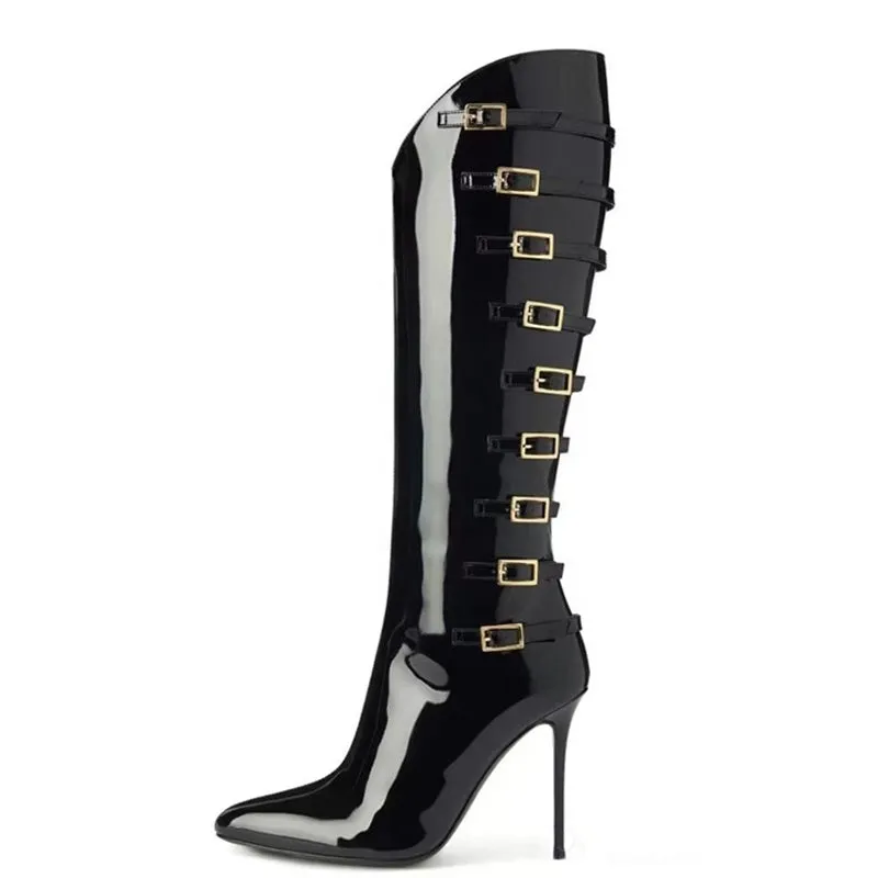 Chic Patent Heels with Metal Buckles