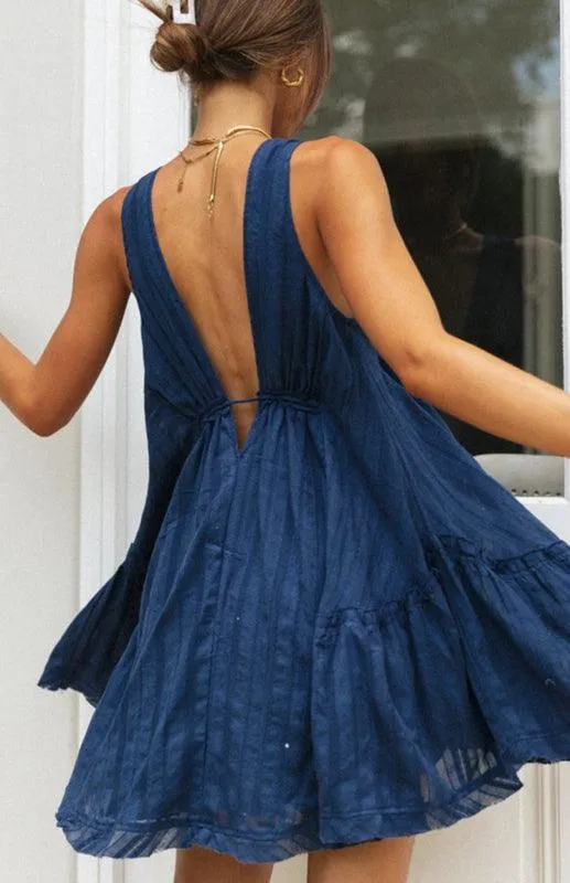 Chic Retro V-Neck Cotton Dress - Stylish Women's Wardrobe Essential