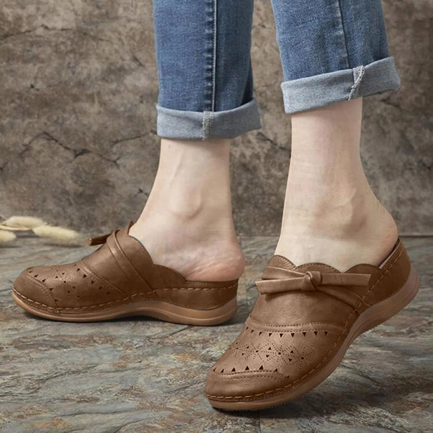 Clogs Wide Width Wedge Sandals Hollow Out Closed Toe Slip On Slippers Arch Support Women Toe Ring Sandals Crystal