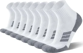 COOPLUS 8 Pairs Mens Cushion Ankle Socks, Athletic Running Performance Quarter Socks