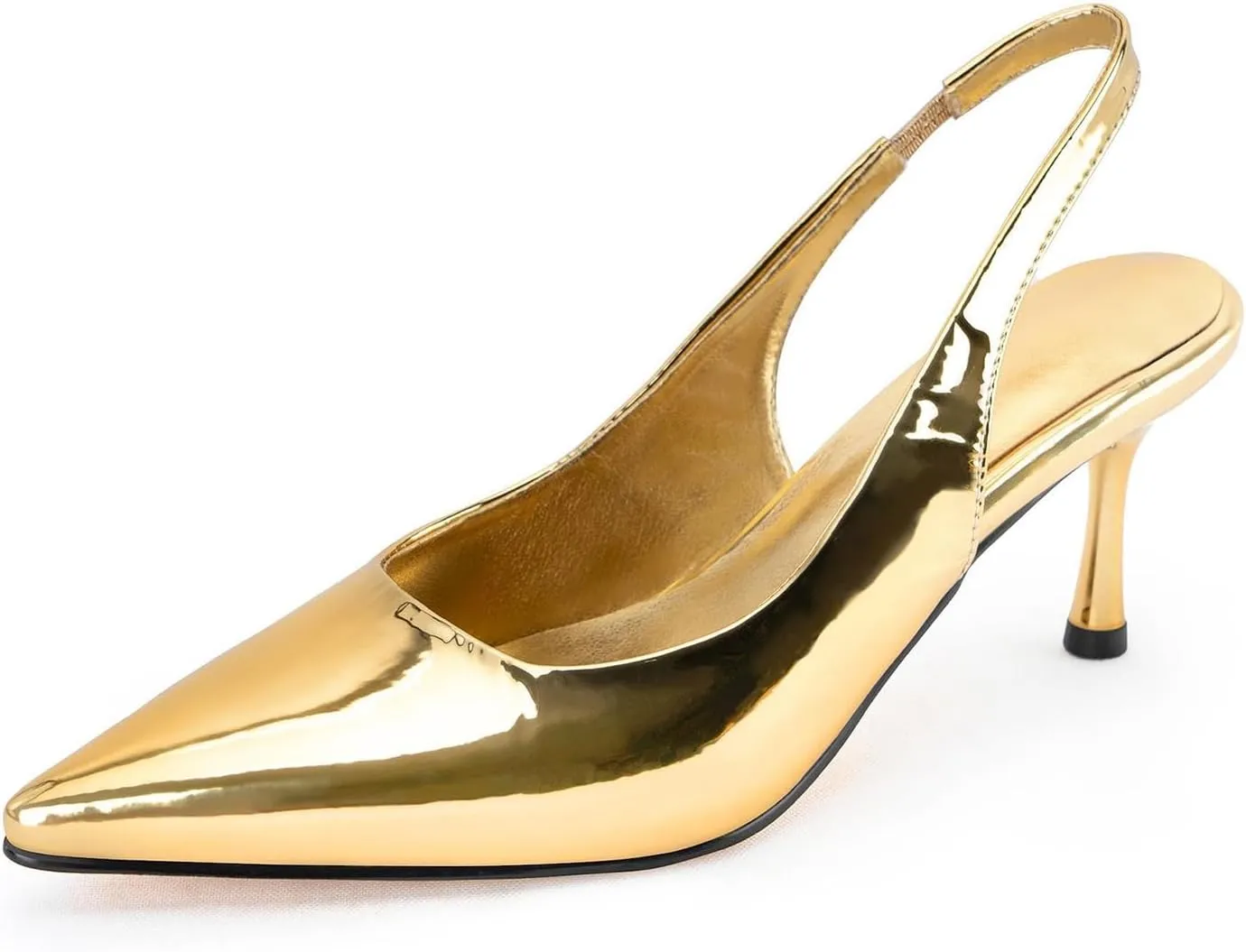 DREAMCIA Women's Pumps Slingback Heels Pointed Toe Sling Back Kitten Heels Women Metallic Slingback Pumps Bride Dresses Wedding Shoes