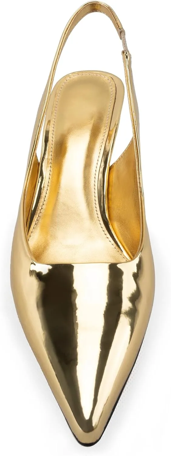 DREAMCIA Women's Pumps Slingback Heels Pointed Toe Sling Back Kitten Heels Women Metallic Slingback Pumps Bride Dresses Wedding Shoes