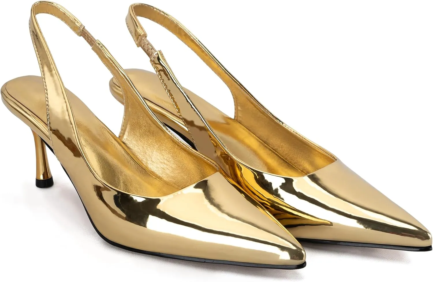 DREAMCIA Women's Pumps Slingback Heels Pointed Toe Sling Back Kitten Heels Women Metallic Slingback Pumps Bride Dresses Wedding Shoes