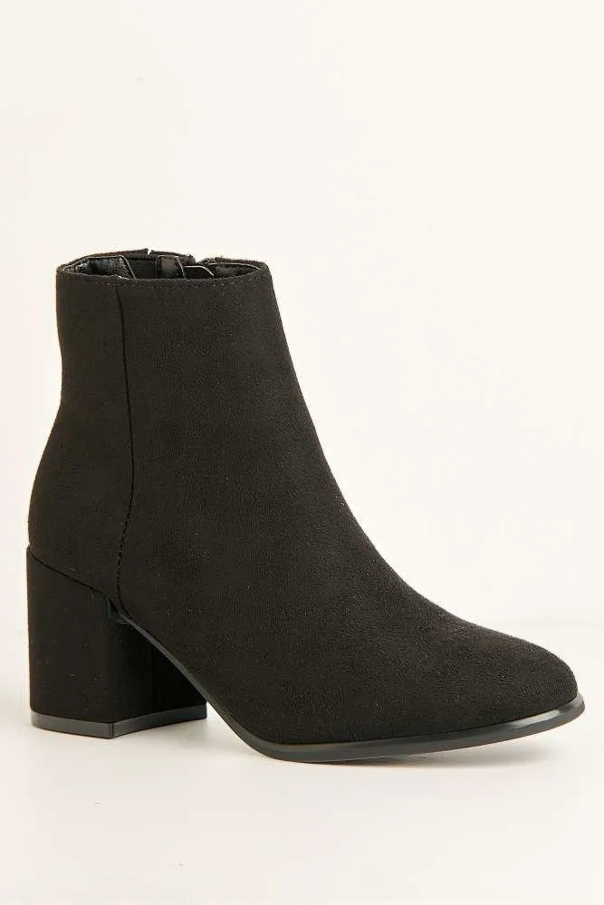 Elsha Block Heel Ankle Chelsea Boots in Black Suede