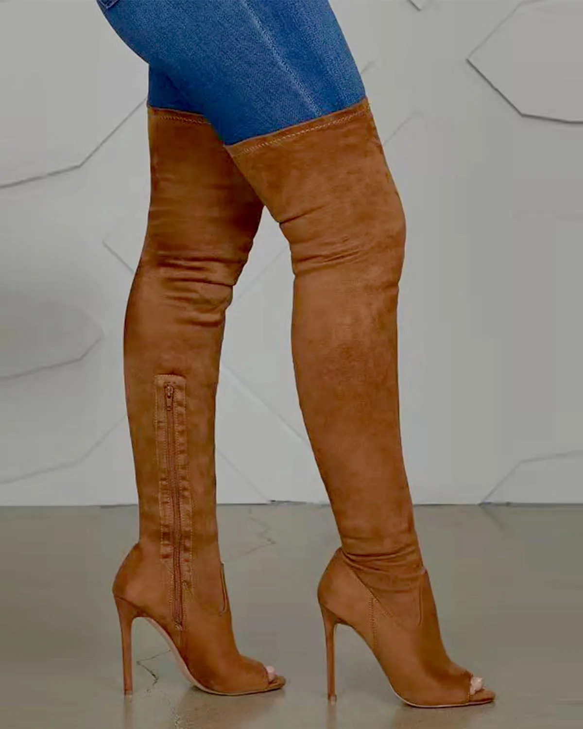elveswallet Side zipper high heel over-the-knee stretch boots