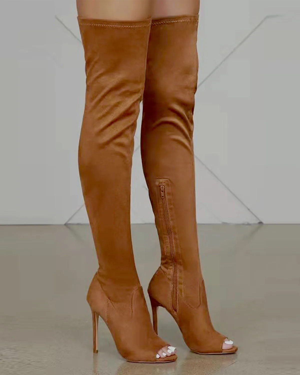 elveswallet Side zipper high heel over-the-knee stretch boots