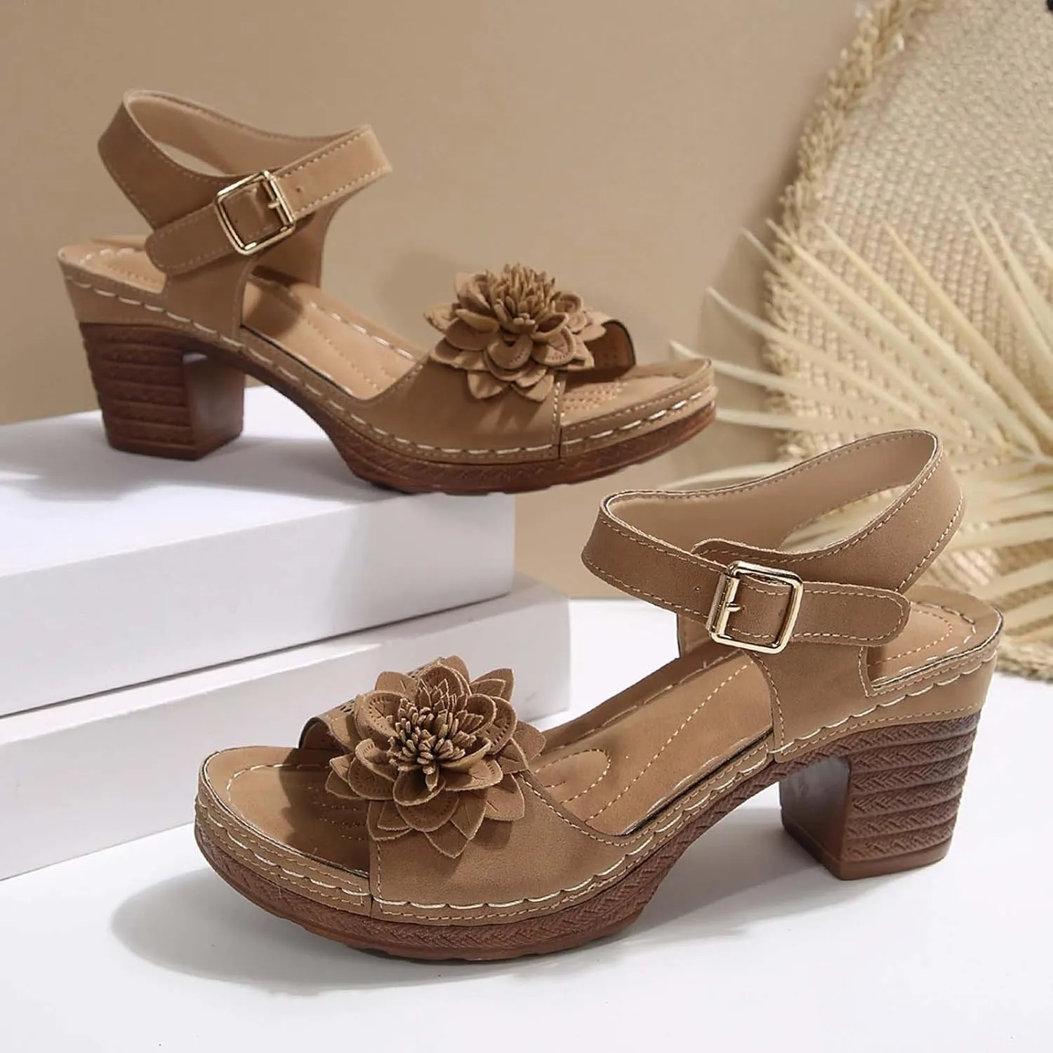 for Women 2025 Chunky Heel Retro Sandals with Adjustable Buckle Fashion Platform Block Heels