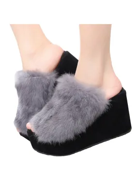 Fur Slippers Wedges Women Slippers Platform