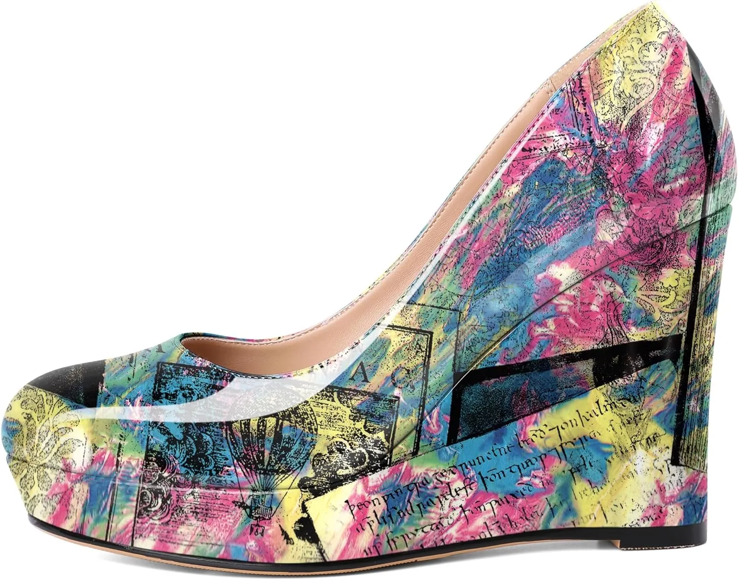 Joseywade Wedge Pumps for Women Platform Heels Round Toe Heels Slip On Wedge High Heels Dress Shoes 4 Inch