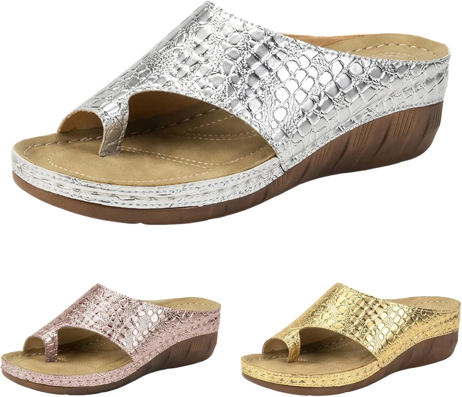 Ladies Summer Casual Bright Leather Solid Color Large Size Slope Heel Thick Bottom Beach Sandals Yoga Max Sandals