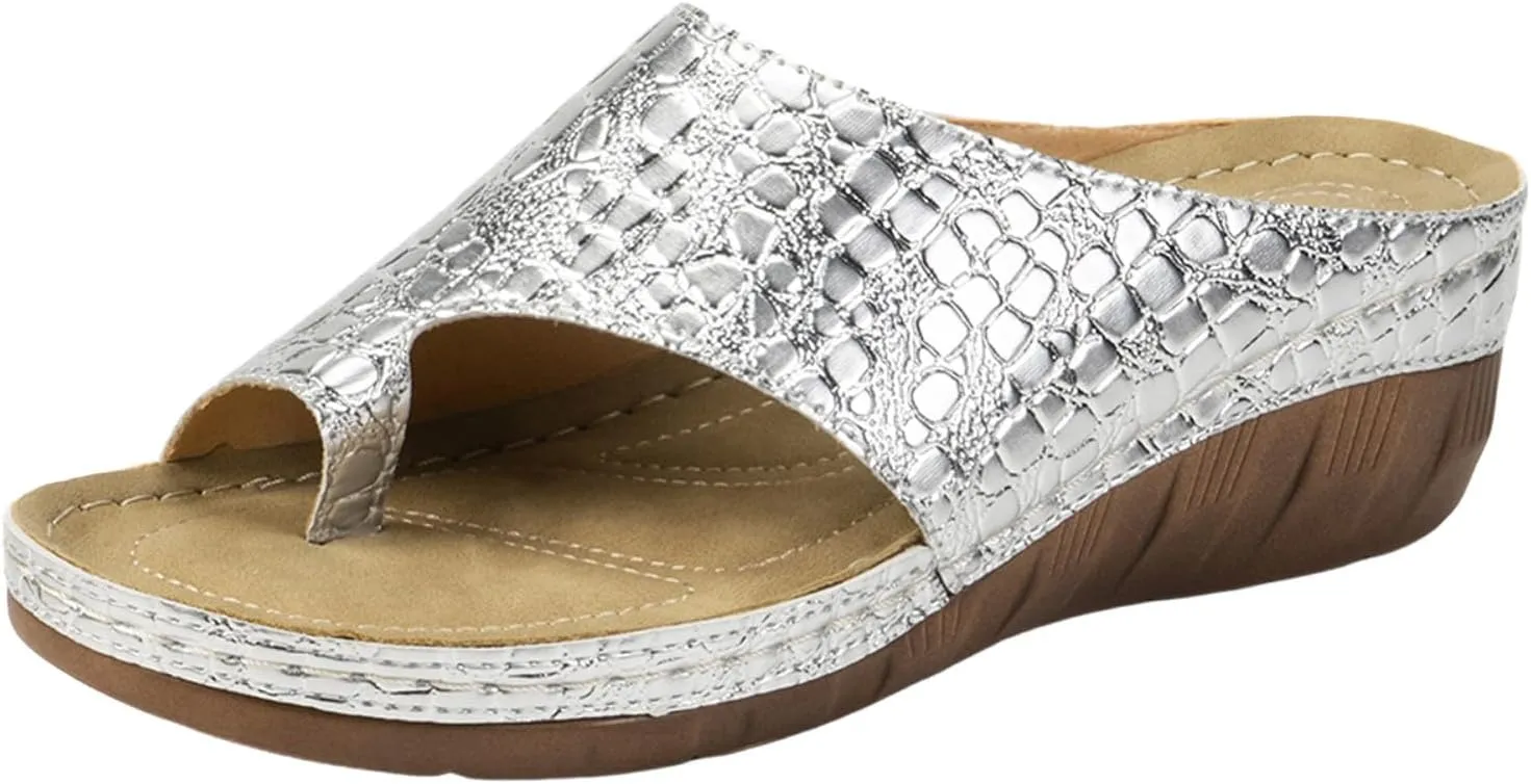Ladies Summer Casual Bright Leather Solid Color Large Size Slope Heel Thick Bottom Beach Sandals Yoga Max Sandals