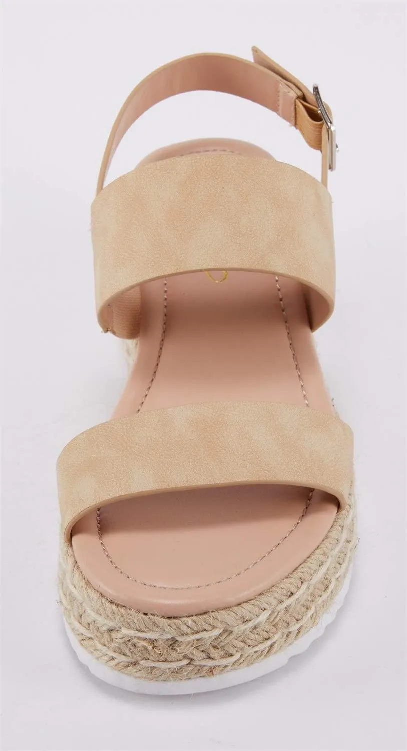 LAICIGO Womens Open Toe Wedge Platform Espadrilles Ankle Strap Buckle Faux Leather Cork Rubber Summer Sandals