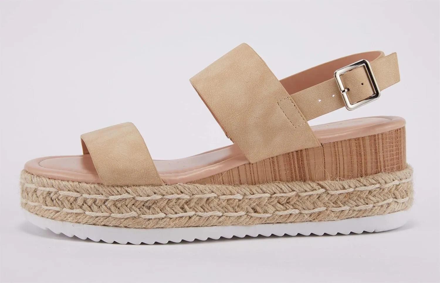 LAICIGO Womens Open Toe Wedge Platform Espadrilles Ankle Strap Buckle Faux Leather Cork Rubber Summer Sandals