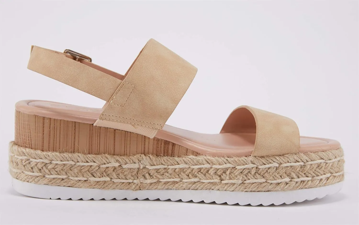 LAICIGO Womens Open Toe Wedge Platform Espadrilles Ankle Strap Buckle Faux Leather Cork Rubber Summer Sandals