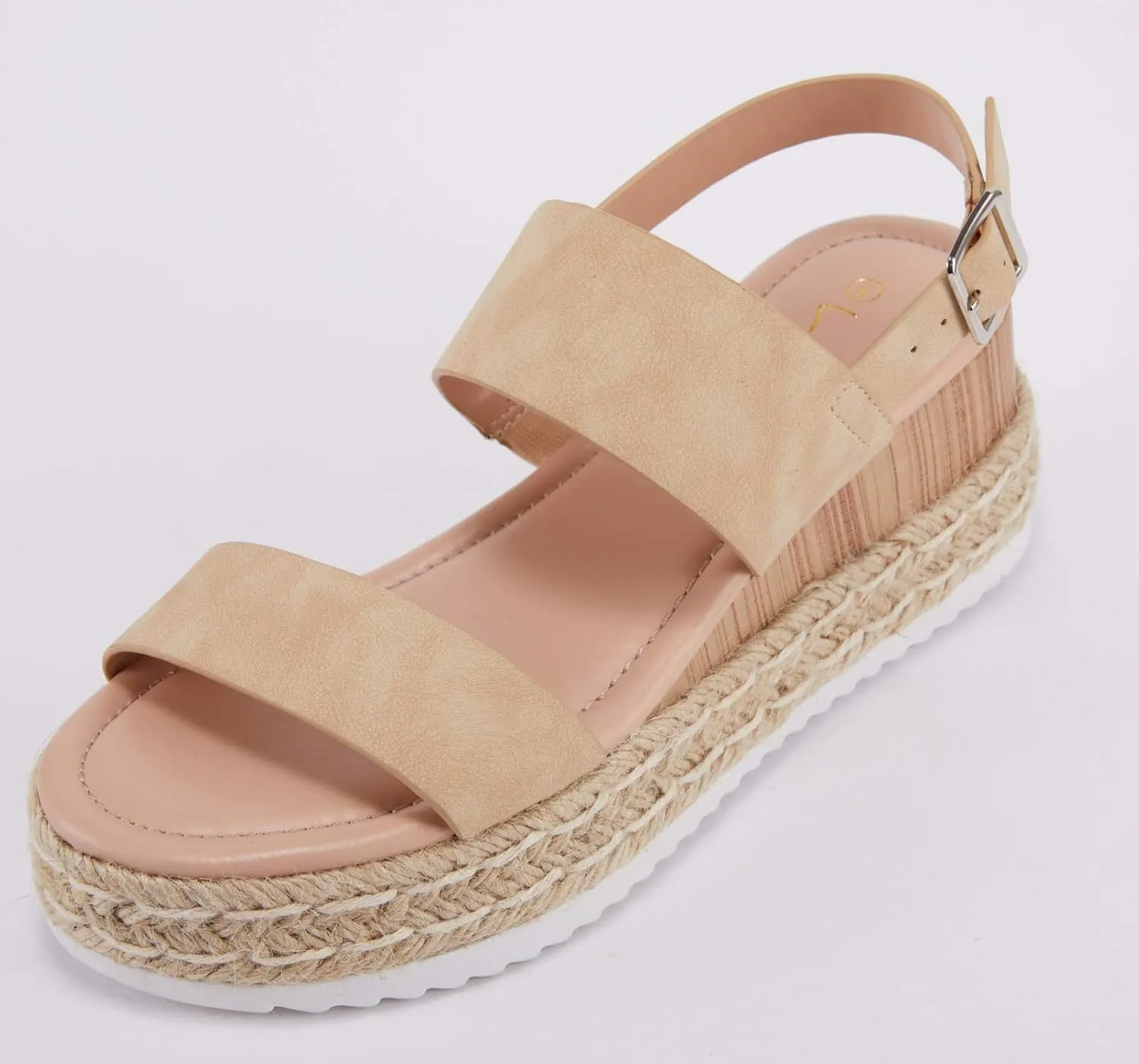 LAICIGO Womens Open Toe Wedge Platform Espadrilles Ankle Strap Buckle Faux Leather Cork Rubber Summer Sandals