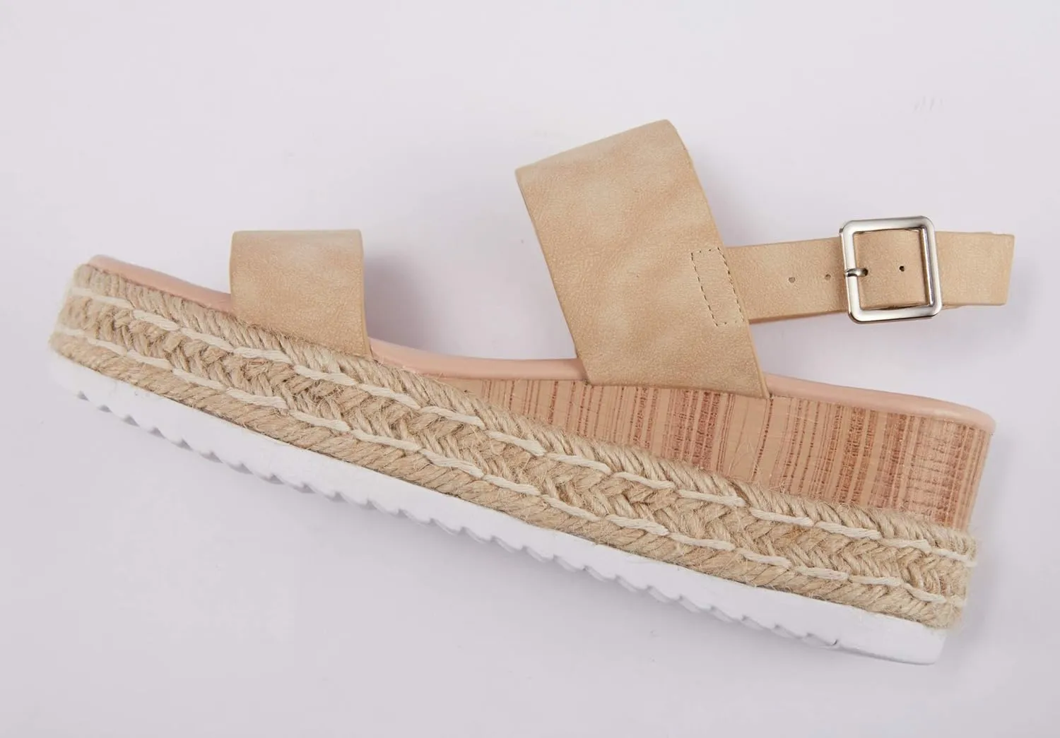 LAICIGO Womens Open Toe Wedge Platform Espadrilles Ankle Strap Buckle Faux Leather Cork Rubber Summer Sandals