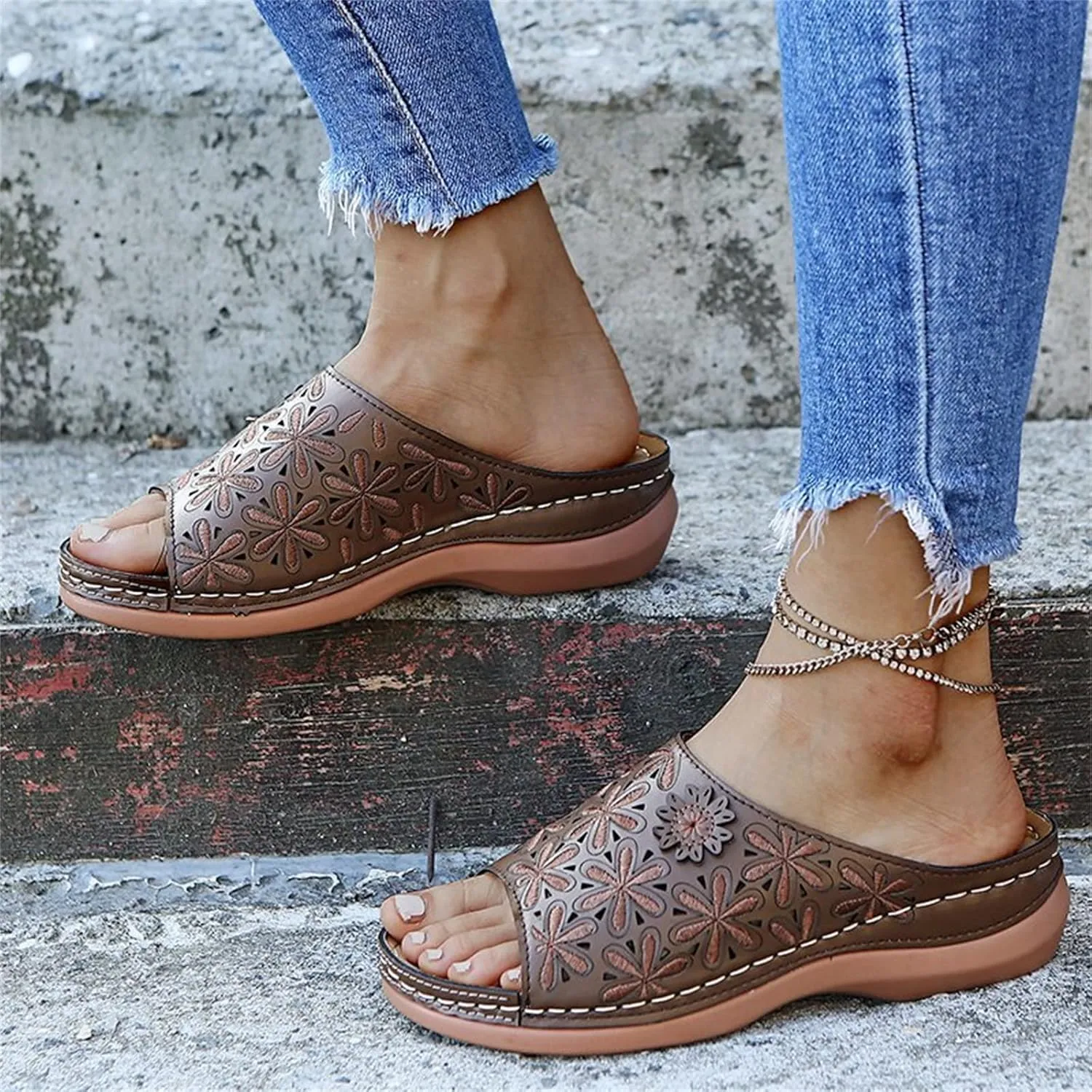 Lausiuoe Sandals Women Dressy Summer Flat Flip Flops Comfortable Walking Orthopedic Slippers Arch Support Orthotic Slides