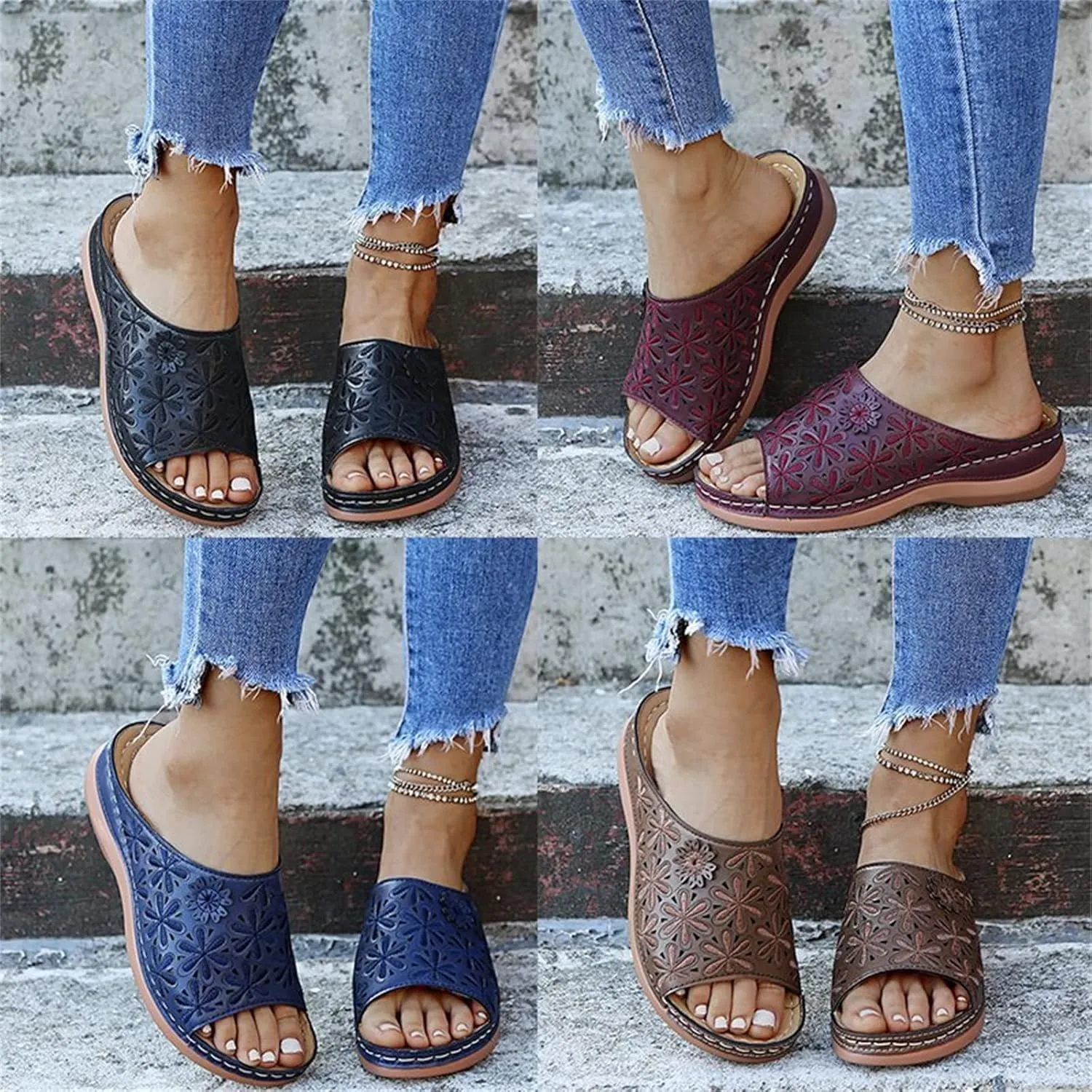 Lausiuoe Sandals Women Dressy Summer Flat Flip Flops Comfortable Walking Orthopedic Slippers Arch Support Orthotic Slides