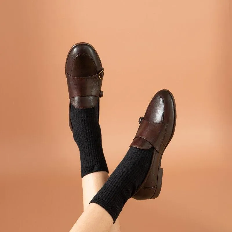Leather Monk Strap Women Loafers