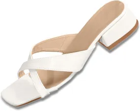 Low Heels for Women Bow Flat Sandals Slippers Dressy Square Open Toe Sandals Comfortable Slip on Slide Sandals