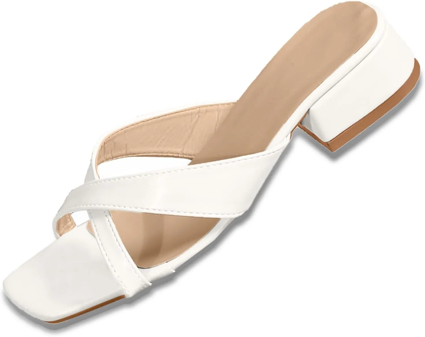 Low Heels for Women Bow Flat Sandals Slippers Dressy Square Open Toe Sandals Comfortable Slip on Slide Sandals