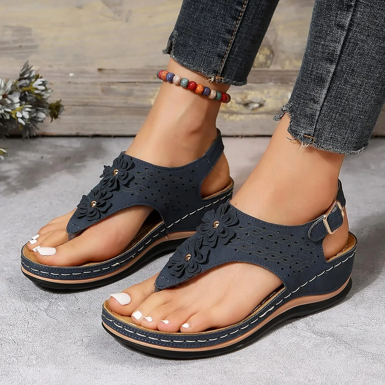 Mens Flip Flops Orthopedic Sandals for Women Adjustable Orthotic Thong Sandals with Arch Support Platform Flip Flops