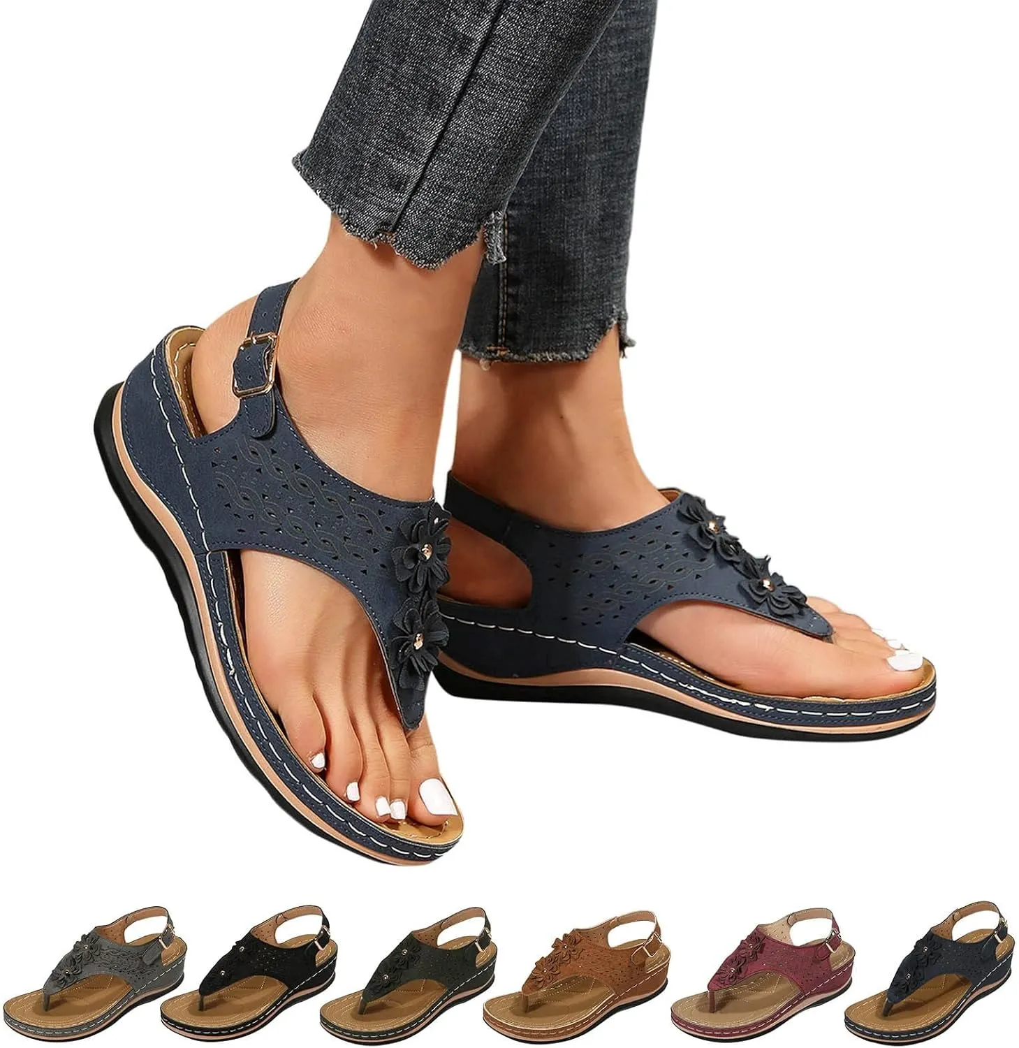 Mens Flip Flops Orthopedic Sandals for Women Adjustable Orthotic Thong Sandals with Arch Support Platform Flip Flops