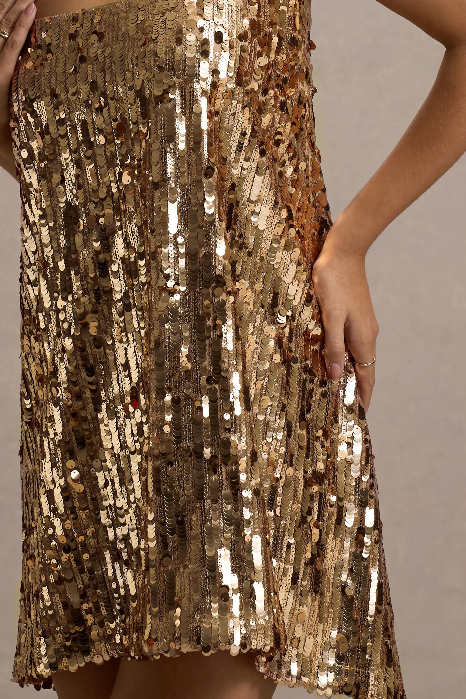 Nevada | Gold Sequin Strappy Halter-Neck Mini Dress
