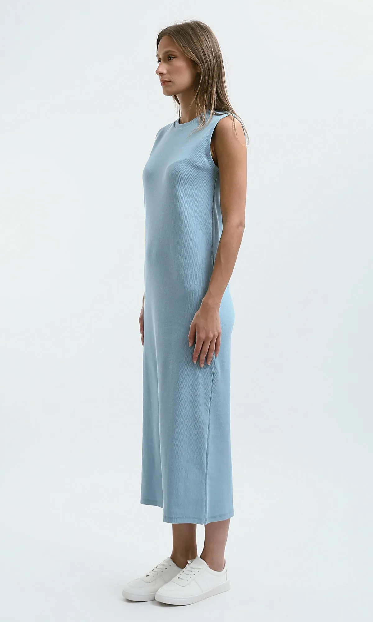 O189720 Light Blue Slip On Sleeveless Summer Maxi Dress
