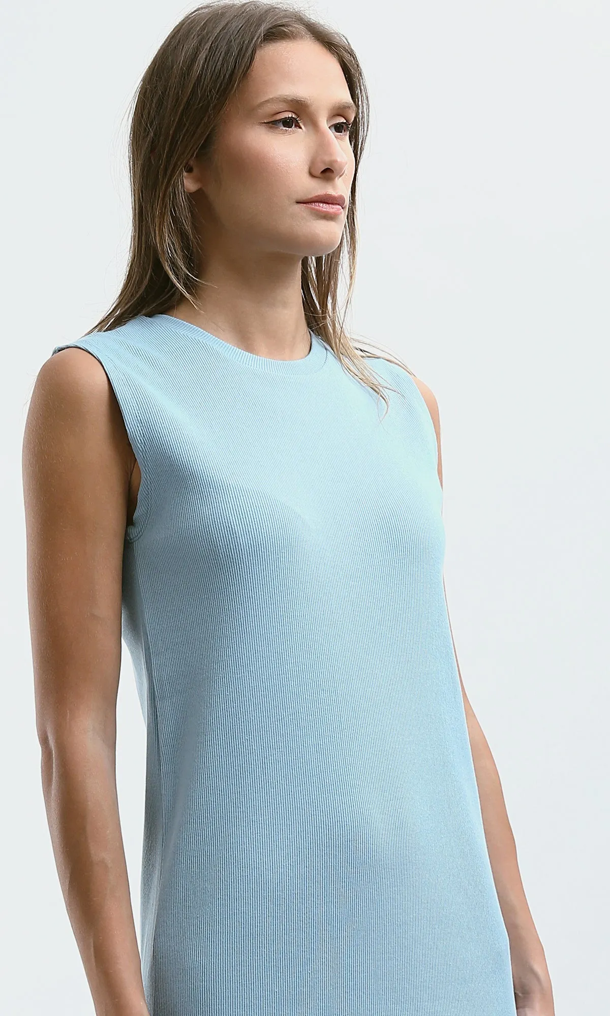 O189720 Light Blue Slip On Sleeveless Summer Maxi Dress