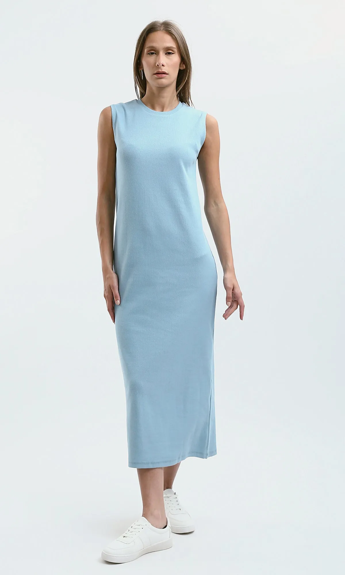 O189720 Light Blue Slip On Sleeveless Summer Maxi Dress