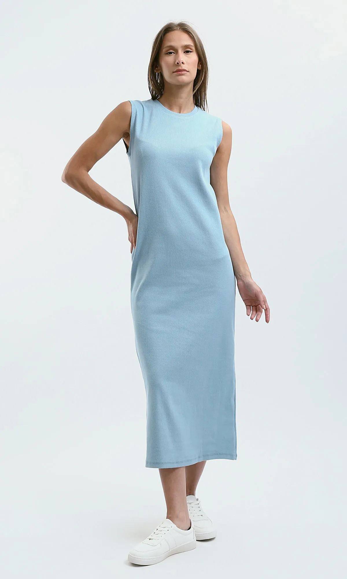 O189720 Light Blue Slip On Sleeveless Summer Maxi Dress