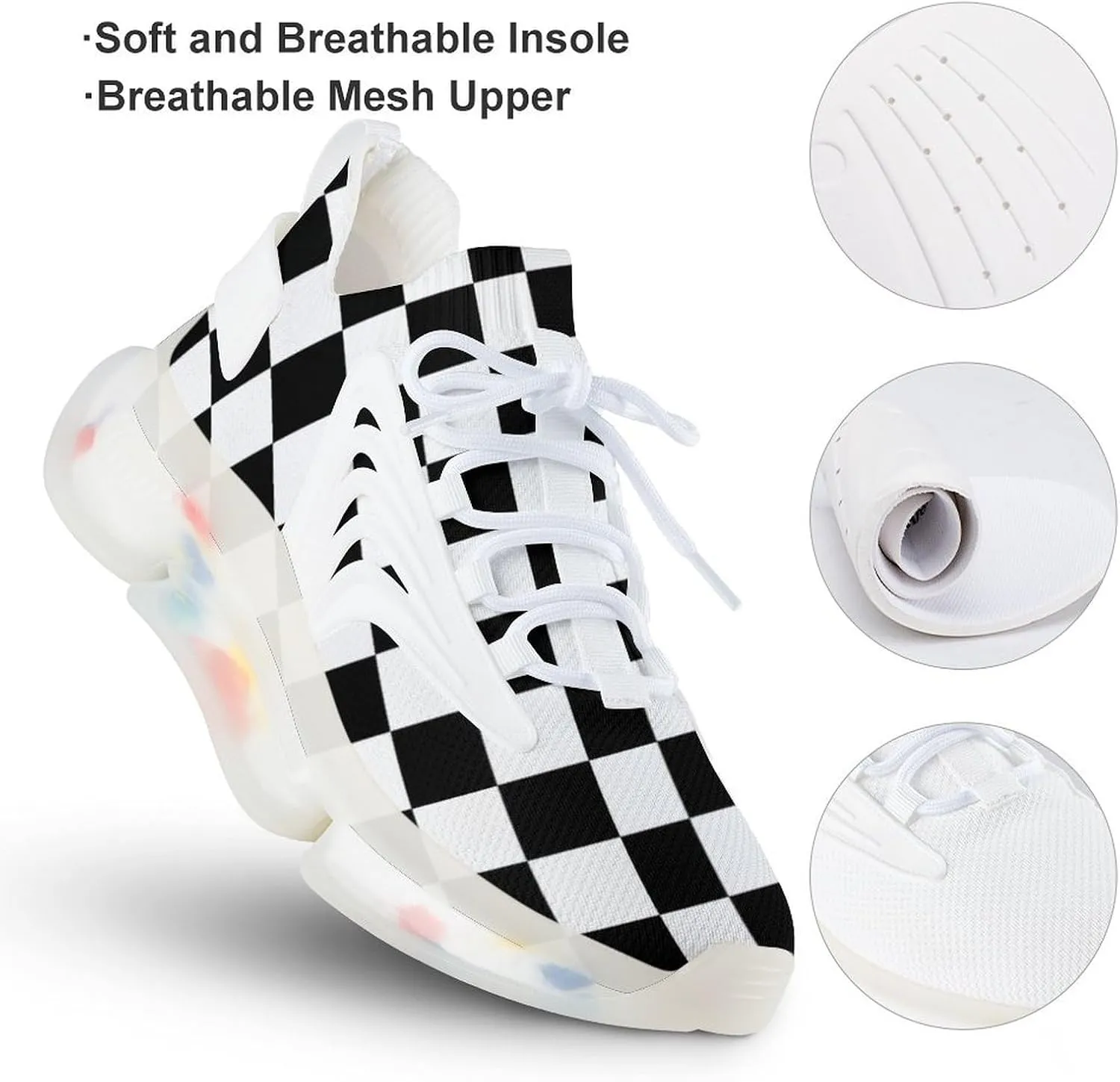 Plaid Black White Checkered Men's Running Sports Walking Shoes Athletic Training Shoe Breathable Non Slip Sneakers