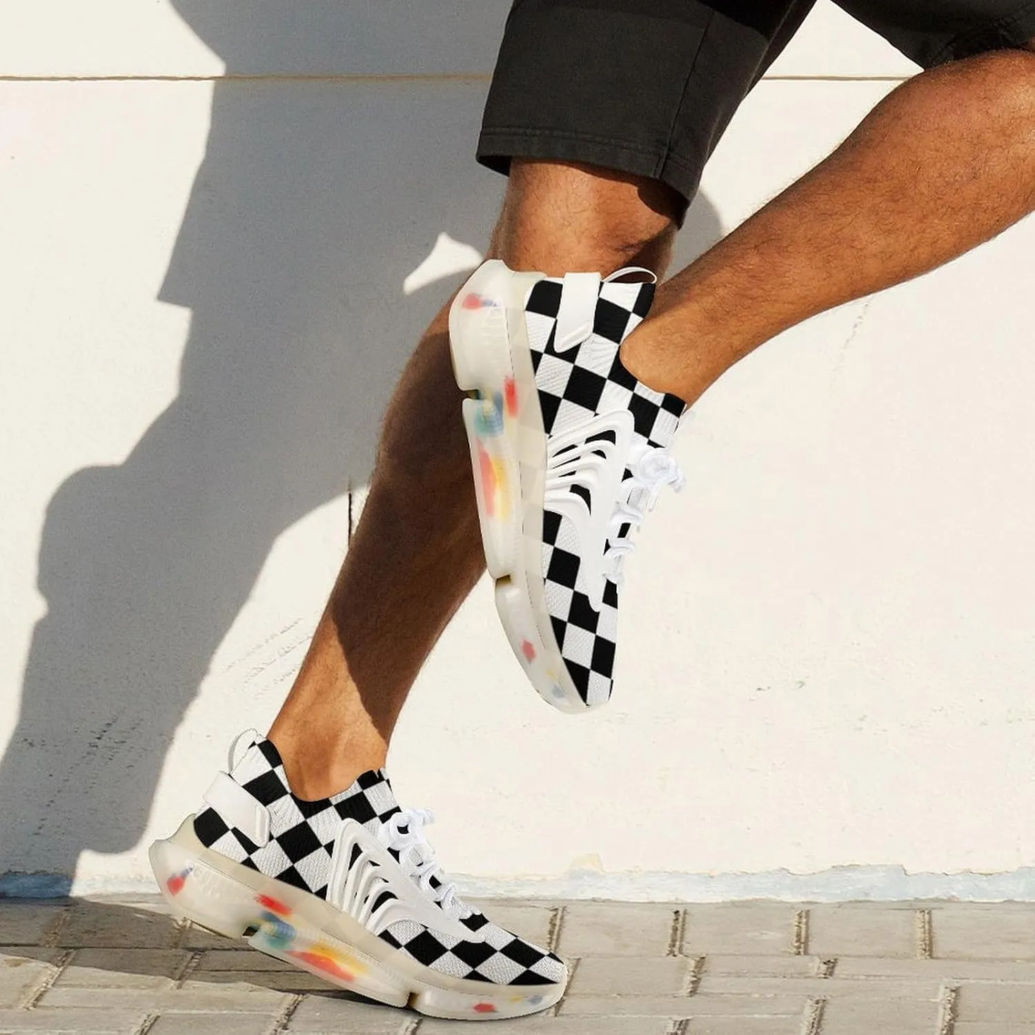 Plaid Black White Checkered Men's Running Sports Walking Shoes Athletic Training Shoe Breathable Non Slip Sneakers