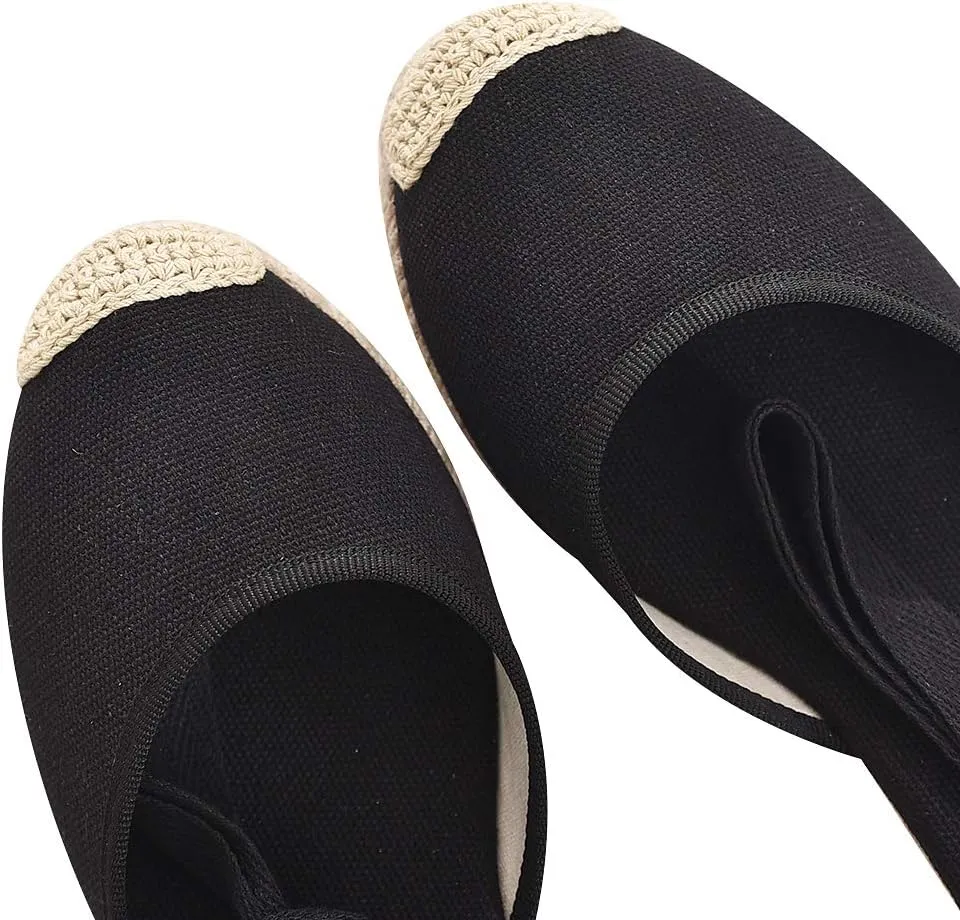rismart Women's Ankle Tie Espadrilles Wedge Closed Toe Canvas Sandals