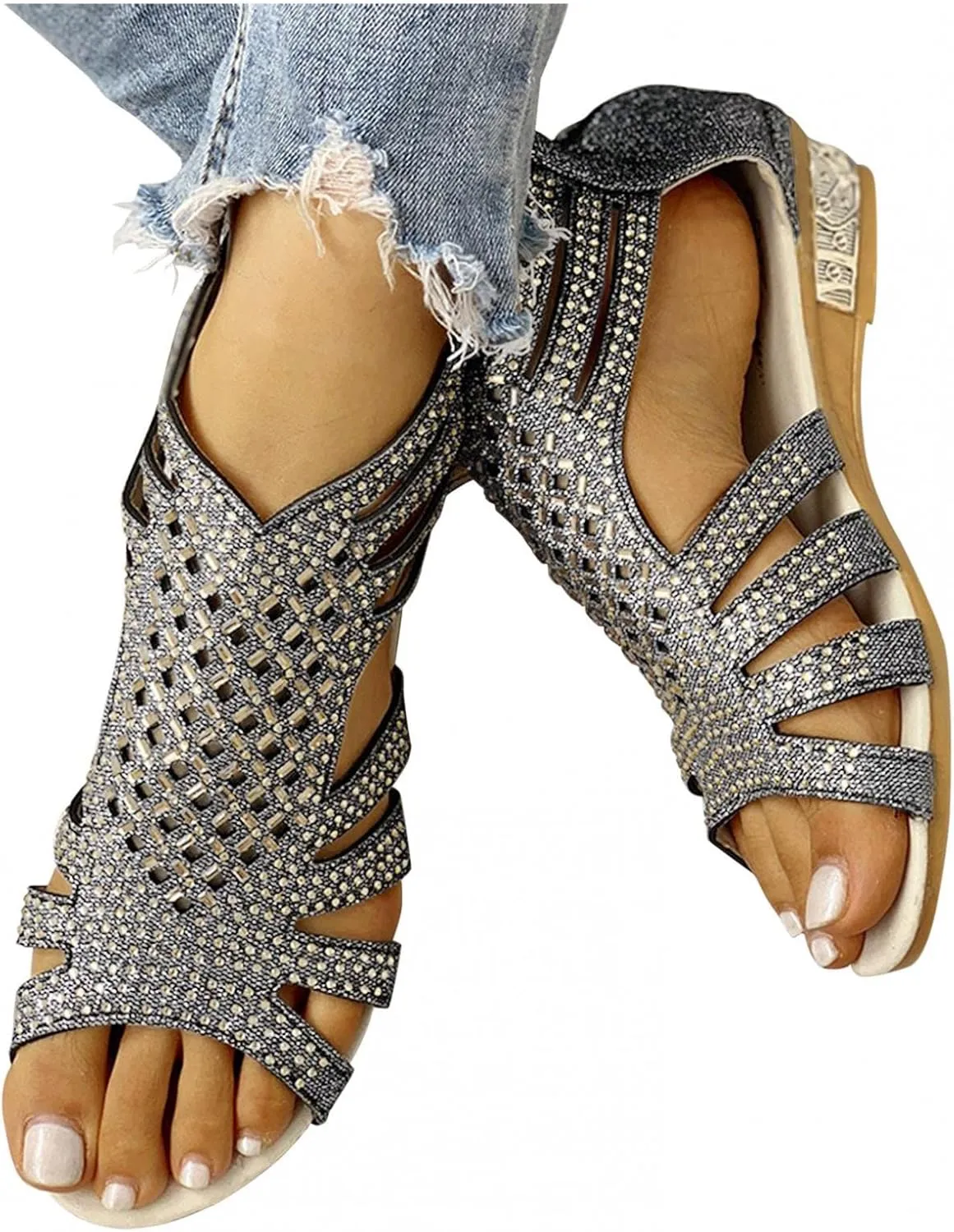 Sandals for Women Casual Summer Womens Sandals Low Wedges Peep Toe Wrapped Sexy Cute Diamond Dressy Sandalias Sandals for Women