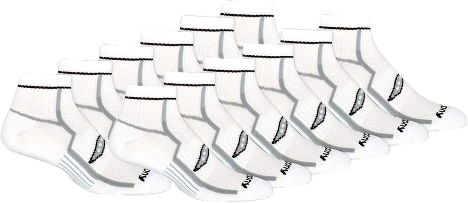 Saucony Men's RunDry Bolt Performance Quarter Socks, Available in L-XL (6, 12 Pairs)