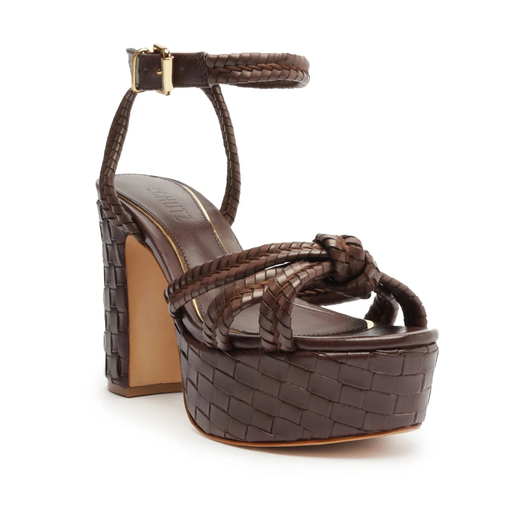 Schutz Kareena Woven Platform in Dark Chocolate