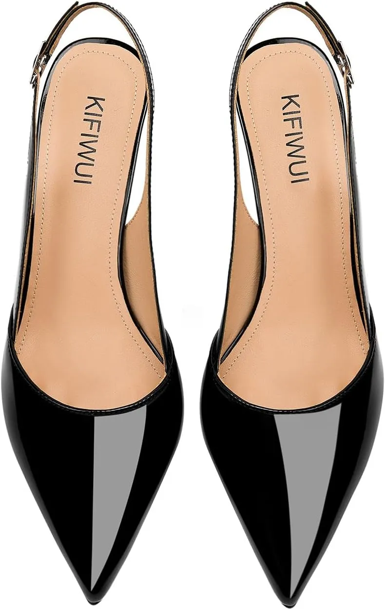 Slingback Kitten Heels for Women Closed Pointed Toe Low Heel Pumps Glitter Sparkly Rhinestone Heels