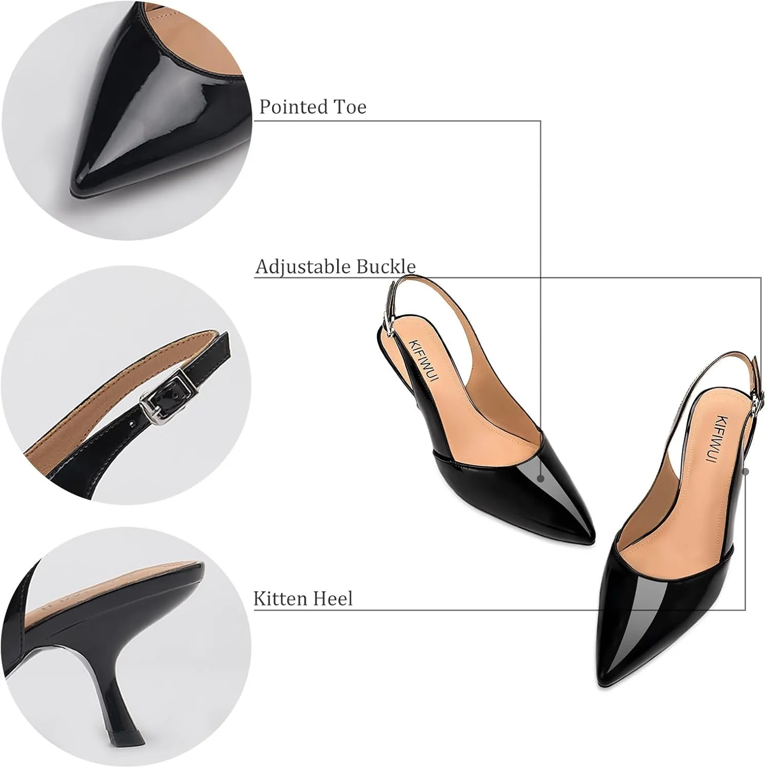 Slingback Kitten Heels for Women Closed Pointed Toe Low Heel Pumps Glitter Sparkly Rhinestone Heels