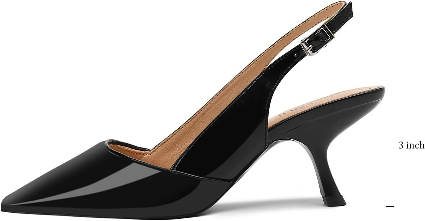 Slingback Kitten Heels for Women Closed Pointed Toe Low Heel Pumps Glitter Sparkly Rhinestone Heels