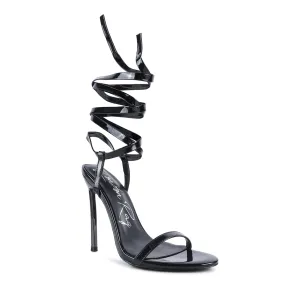 Stiletto Lace Up Sandal in Black