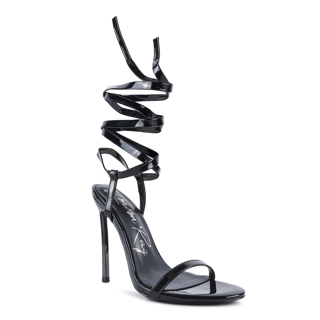 Stiletto Lace Up Sandal in Black