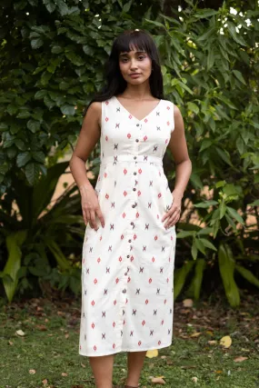 The Dobby V Neck Dress with Buttons